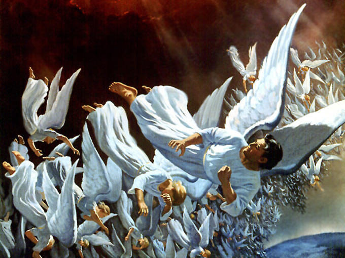 en zijn engelen zijn met hem geworpen.